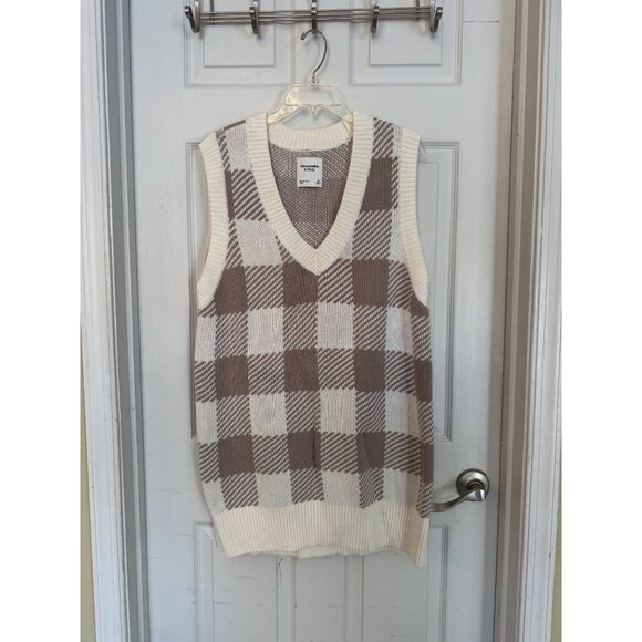 Abercrombie & Fitch Buffalo Check Sleeveless Sweater Dress Large Petite Cream - Picture 7 of 7